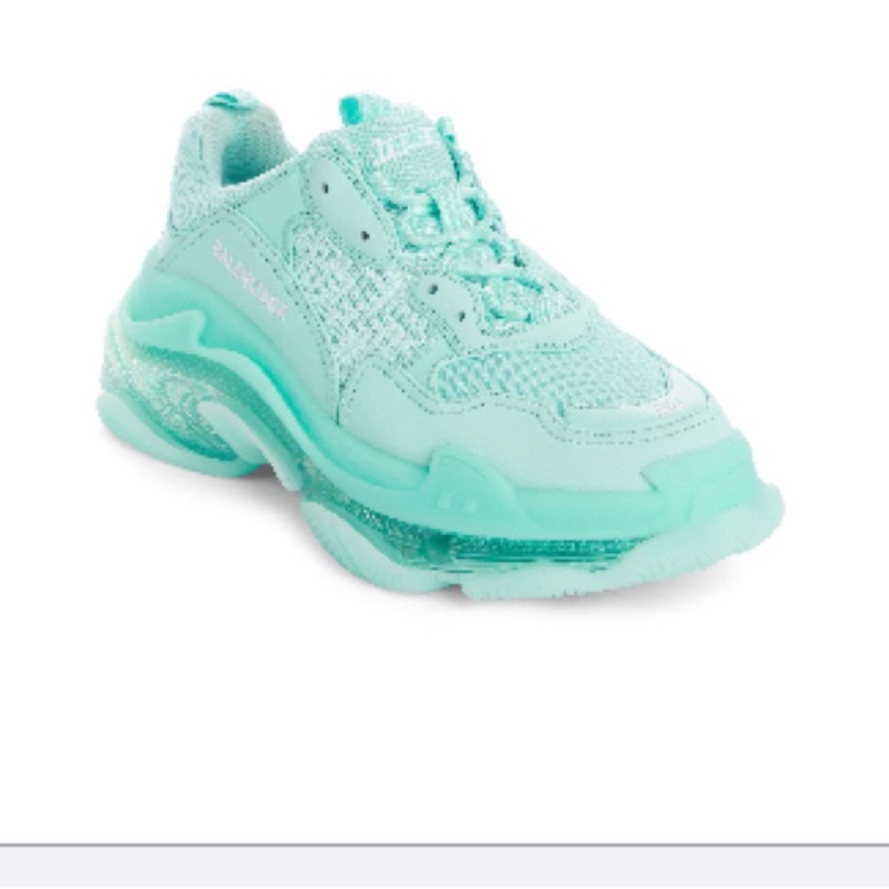 This is a balenciaga sneaker. This shoe is mint green color and true to size